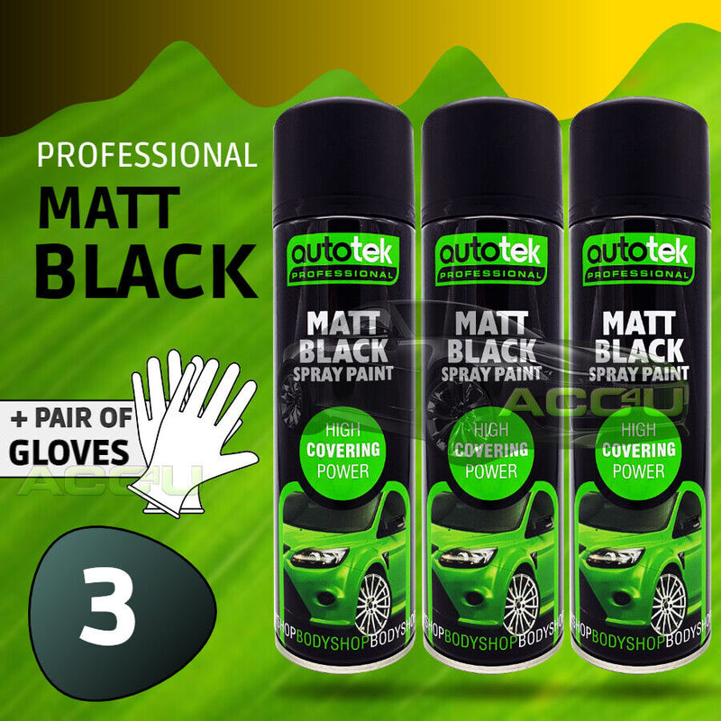 3 x Autotek MATT BLACK Spray Paint Bodyshop High Covering Power+G+C✅