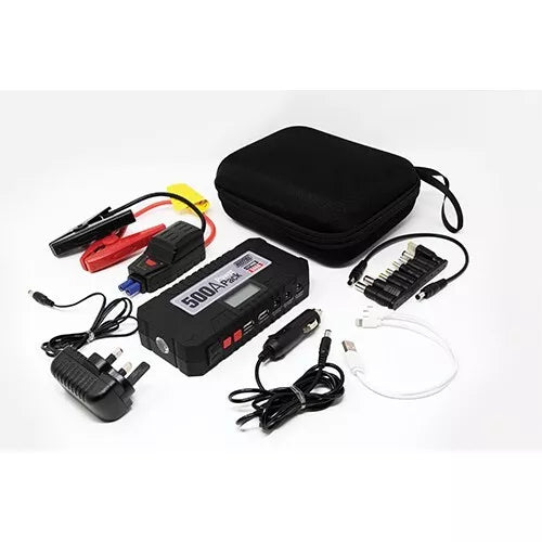 Maypole Portable Lithium Car Battery Jump Starter Power Pack 12V 500A +Caps