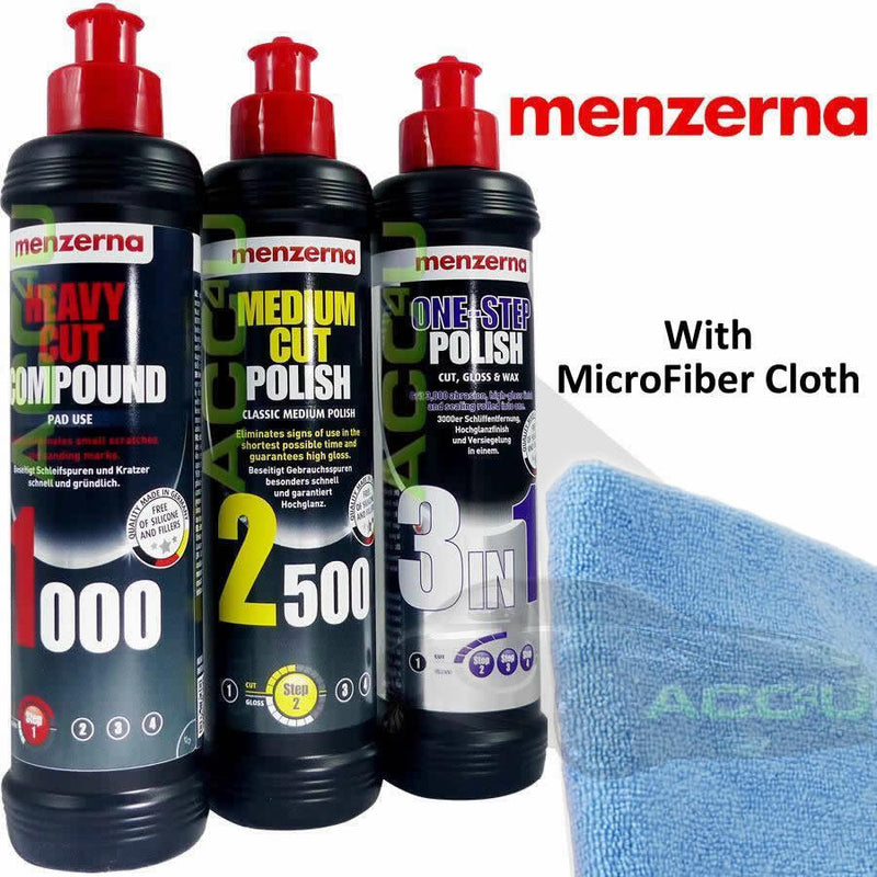 Menzerna 1000 Heavy Cut Compound + 2500 Medium Cut Polish + 3in1 One Step Polish +CL +Caps