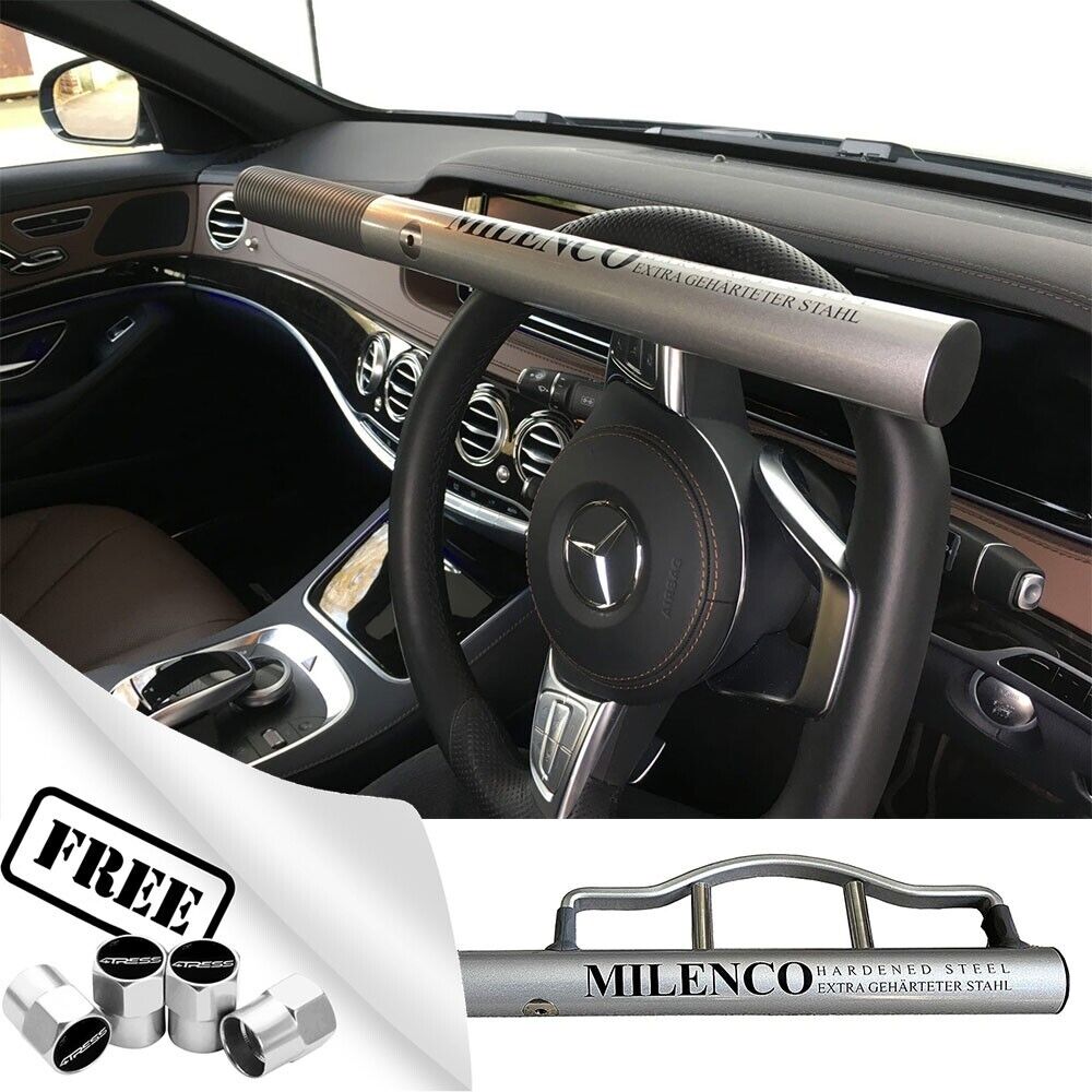 Milenco 4TRESS Design Sold Secure Gold High Security Car Van Silver Steering Wheel Lock +Caps