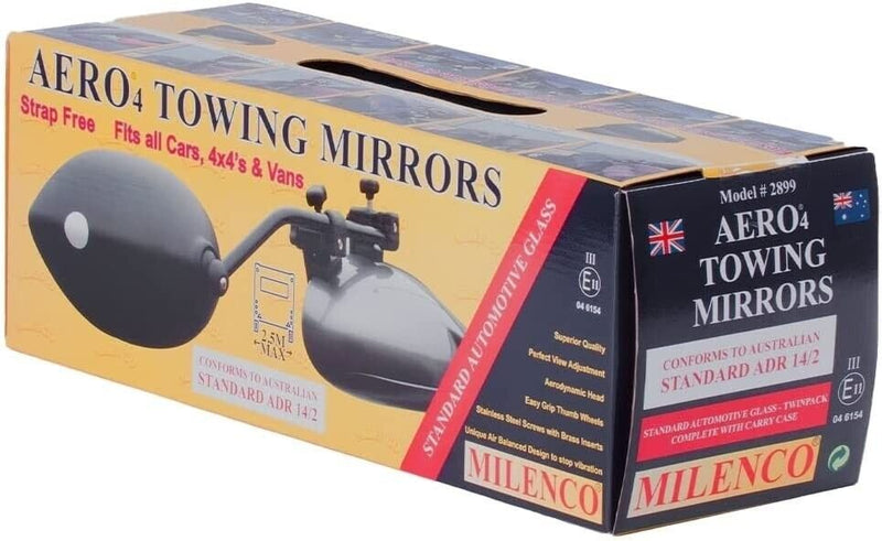 Milenco Car Van 4X4 Caravan Standard Glass Aero Towing Mirrors Strap Free With Bag +Caps