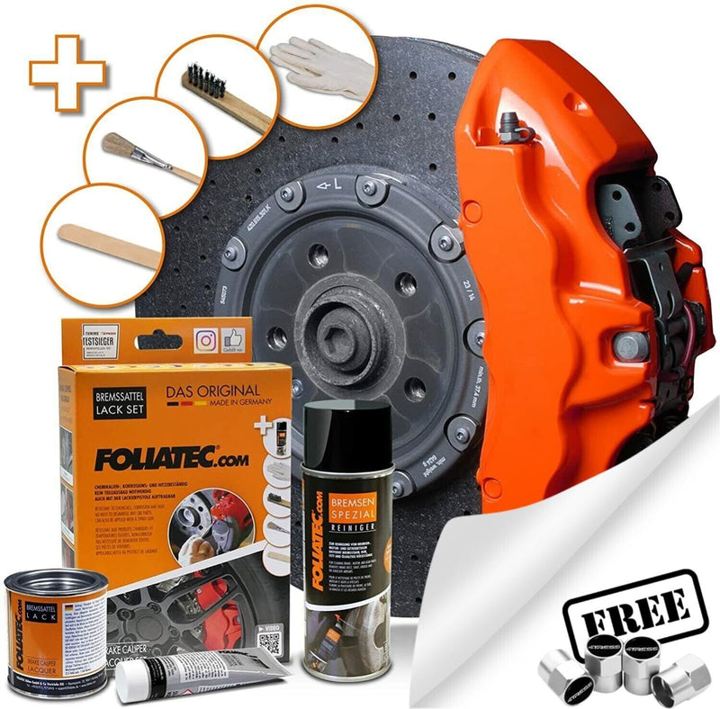 Foliatec Flame Orange 2167 Car Bike Engine Brake Caliper High Temp Paint Lacquer Kit +Caps