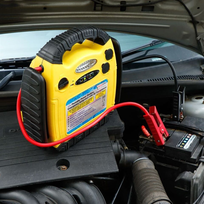 12v 4in1 900A Portable Car Battery Jump Starter Air Compressor Power Pack Station +Caps