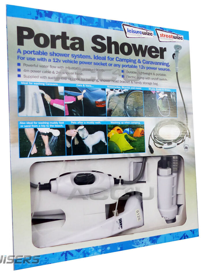 Portable Shower System 12v Car Plug Camping Caravan Outdoor Festivals SWSHO +Caps