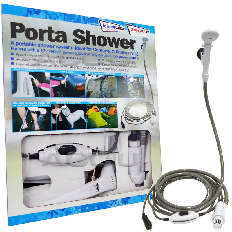 Portable Shower System 12v Car Plug Camping Caravan Outdoor Festivals SWSHO +Caps