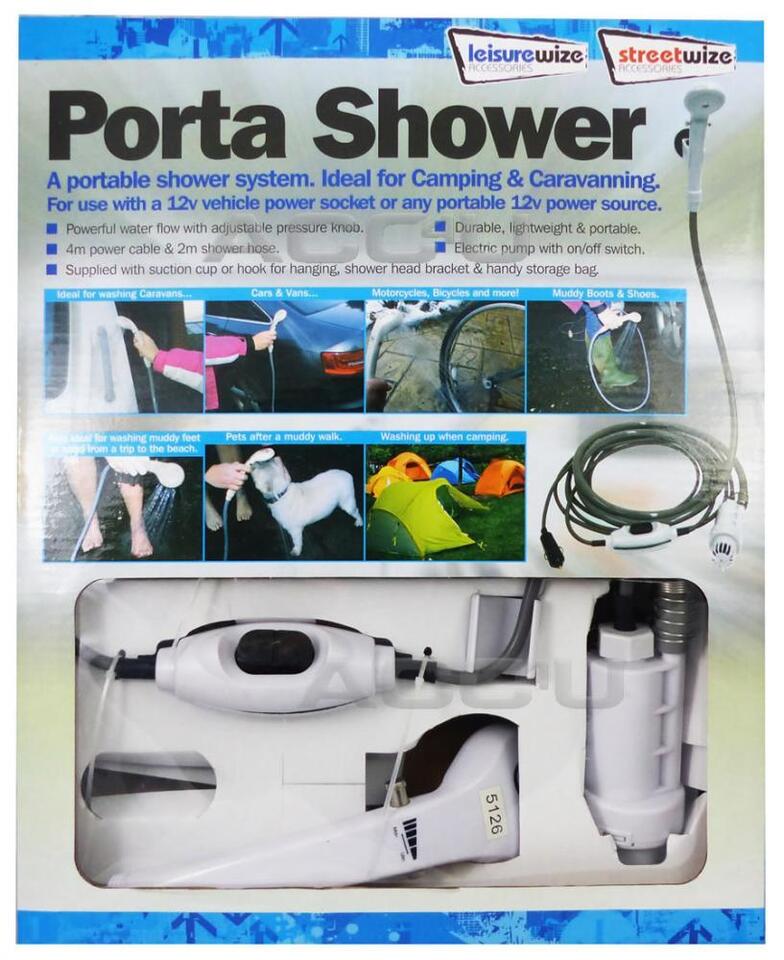 Portable Shower System 12v Car Plug Camping Caravan Outdoor Festivals SWSHO +Caps