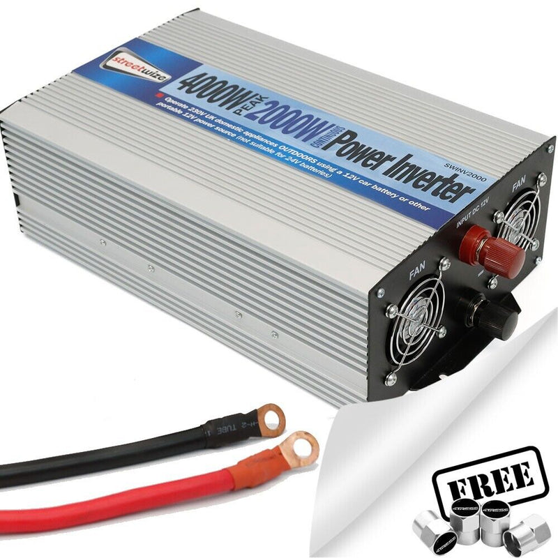 12v Car Battery to 230v Home Mains Socket USB 4000w Peak Power Inverter SWINV2000 +Caps