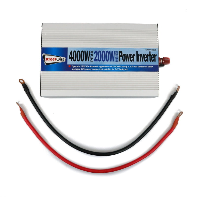 12v Car Battery to 230v Home Mains Socket USB 4000w Peak Power Inverter SWINV2000 +Caps