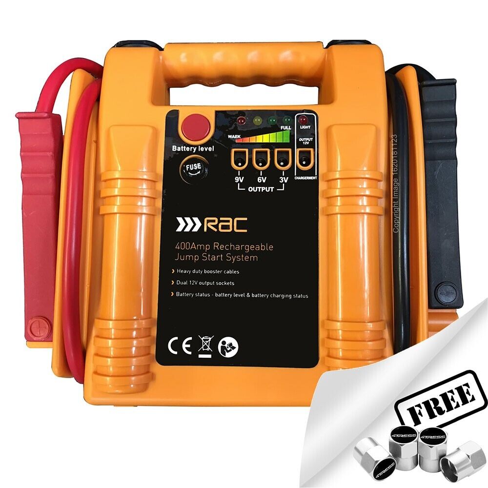 RAC 12v 400A Portable Car Battery Booster Jump Starter Power Pack +Caps