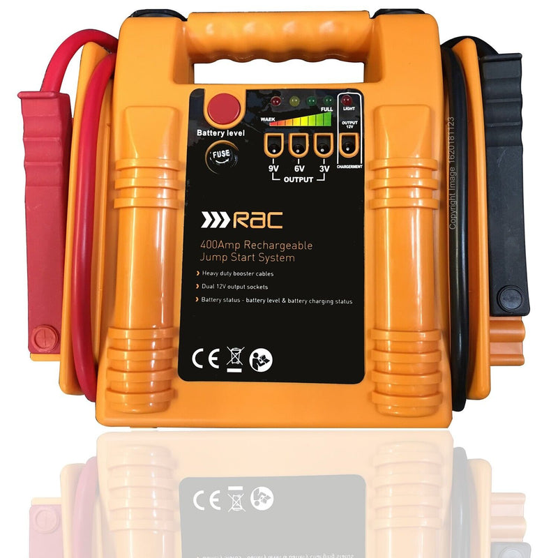 RAC 12v 400A Portable Car Battery Booster Jump Starter Power Pack +Caps