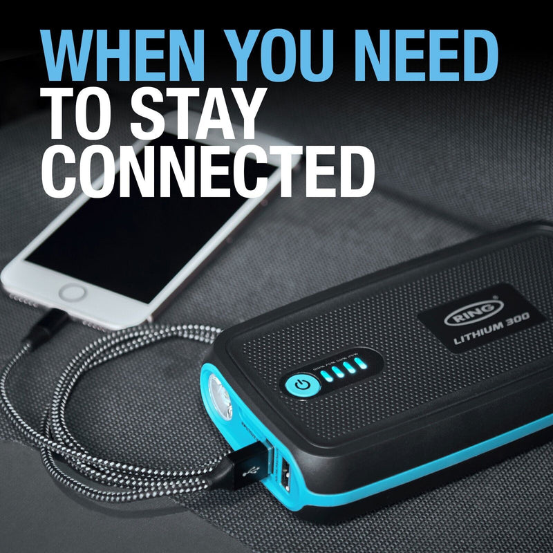 Ring RPPL300 12v 600A 3.0L Mini Portable Lithium Car Battery Jump Starter Power Bank +Caps