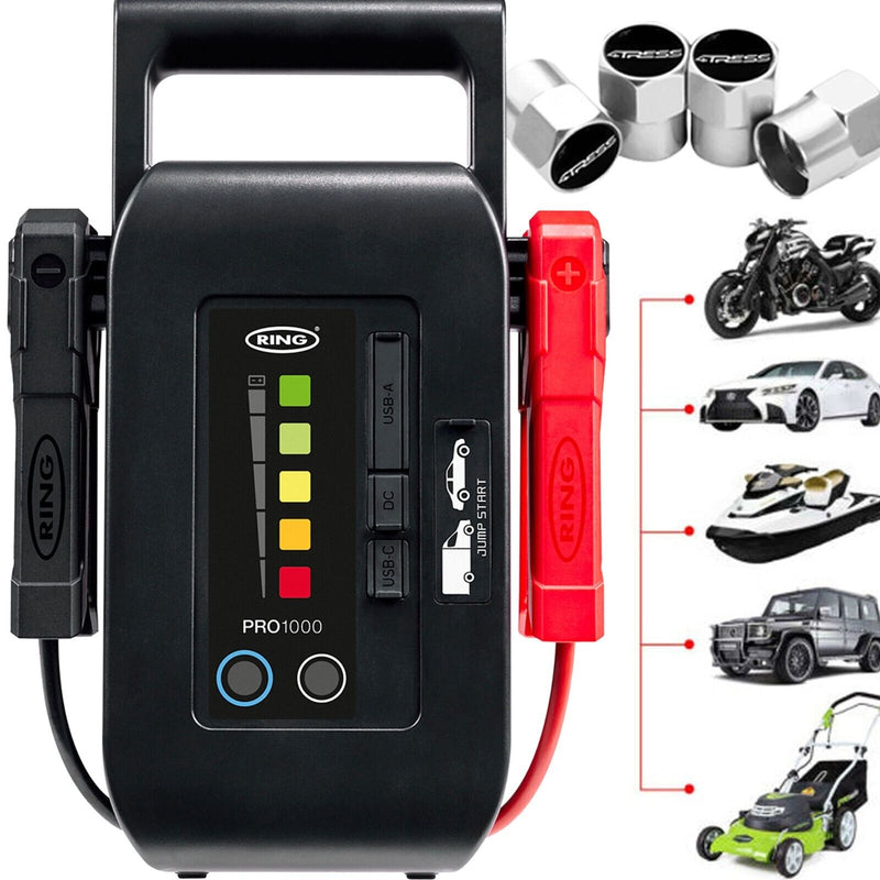 Ring 12v 1000A 10L Car Van Portable Lithium Battery Jump Starter Booster Power Bank +Caps