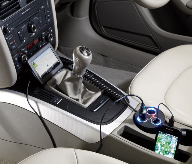 Ring RMS13 12v Car 2 Way Twin Cigarette Lighter Multi Socket Micro USB Power Adapter +Caps