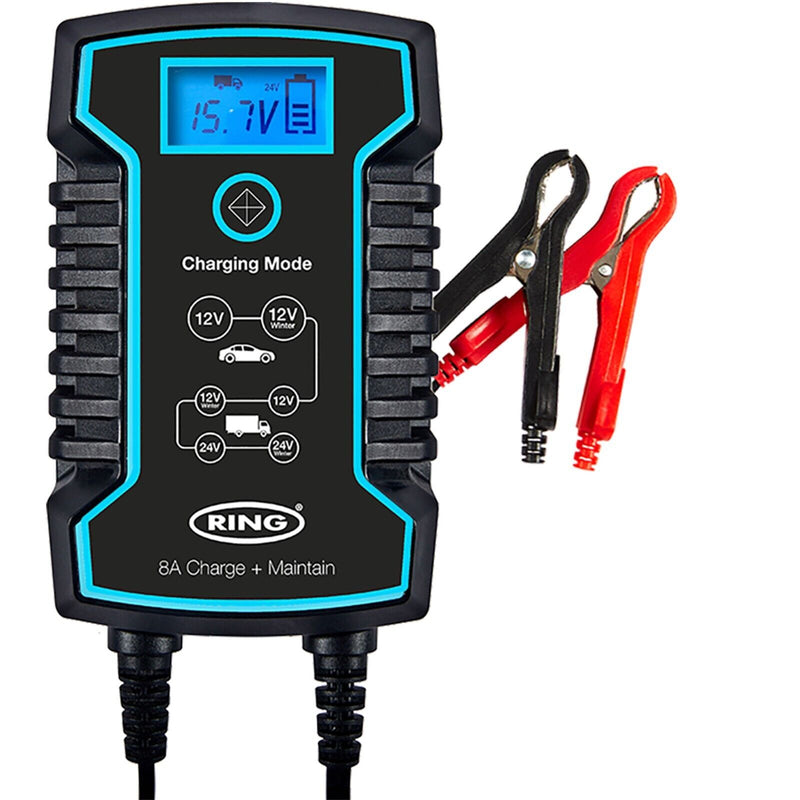 Ring RSC808 12v 24v 8A Start/Stop Car Van Truck Smart Battery Charger & Maintainer +Caps