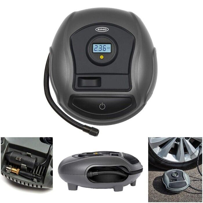 Ring RTC300 12v Plug Digital Gauge Car Tyre Air Compressor Inflator Pump +Caps