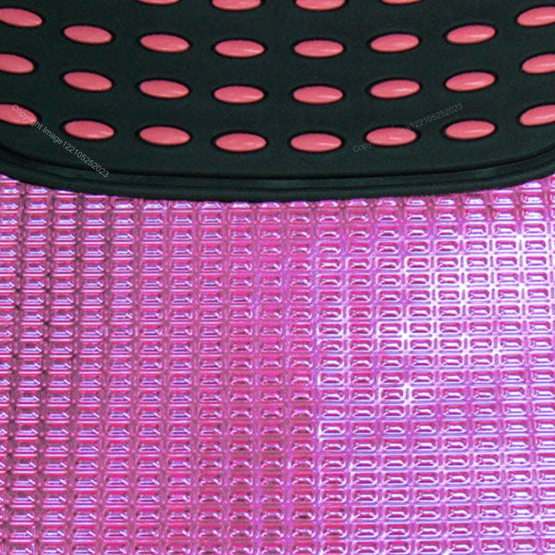 Revelation Shiny Pink Metallic Checker Effect Heavy Duty Car Black Rubber Mats Set of 4 +Caps