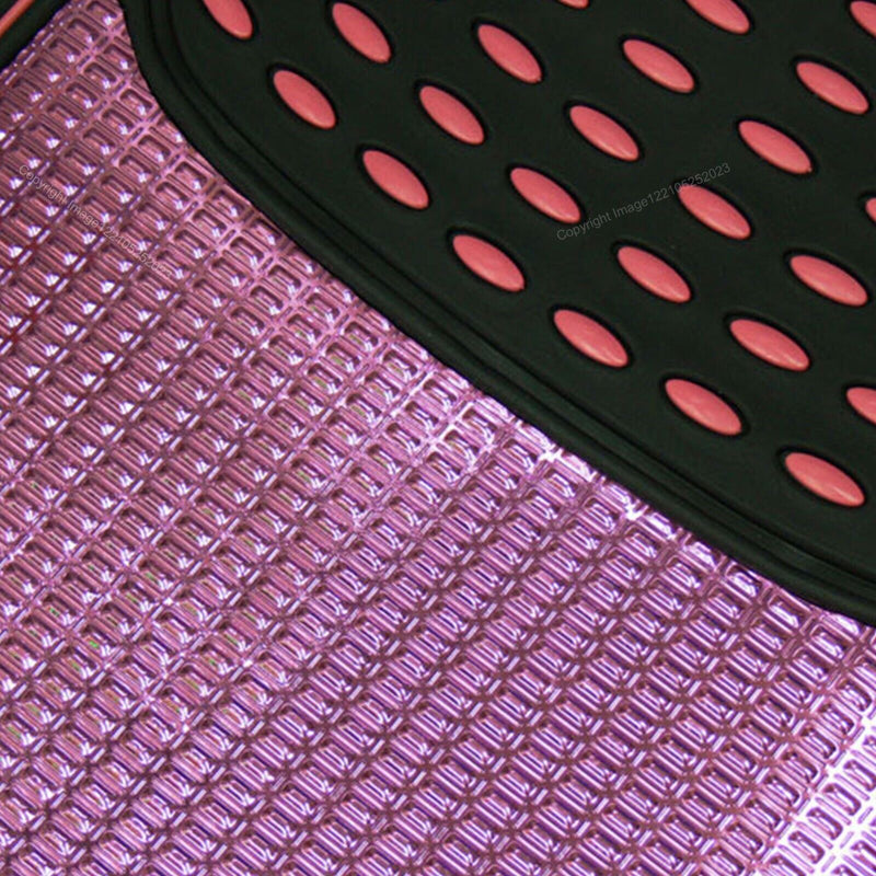 Revelation Shiny Pink Metallic Checker Effect Heavy Duty Car Black Rubber Mats Set of 4 +Caps