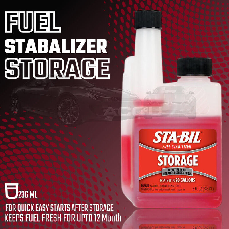 STA-BIL Stabil Petrol Fuel Stabilizer Car Fuel System Storage Treatment 236ml Bottle +Caps