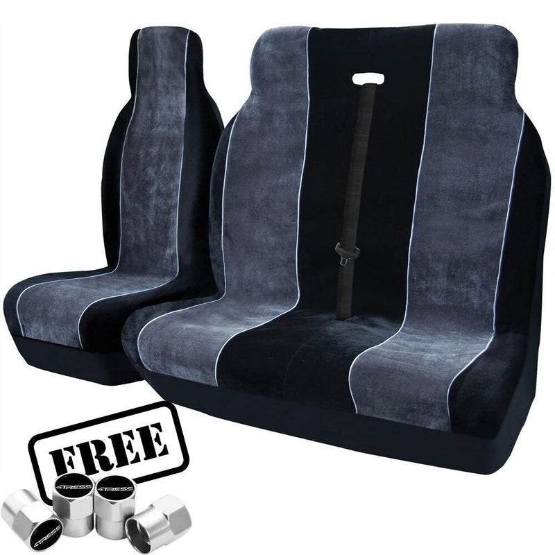 Alpha Luxury Grey Black Fabric Airbag Friendly Van Single Double Seat Covers Set +Caps