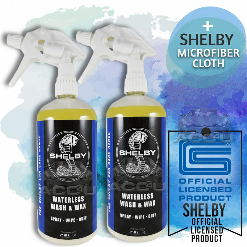 2 x Shelby Car Waterless Wash & Wax 1L Spray On Wipe Off With Carnauba Wax