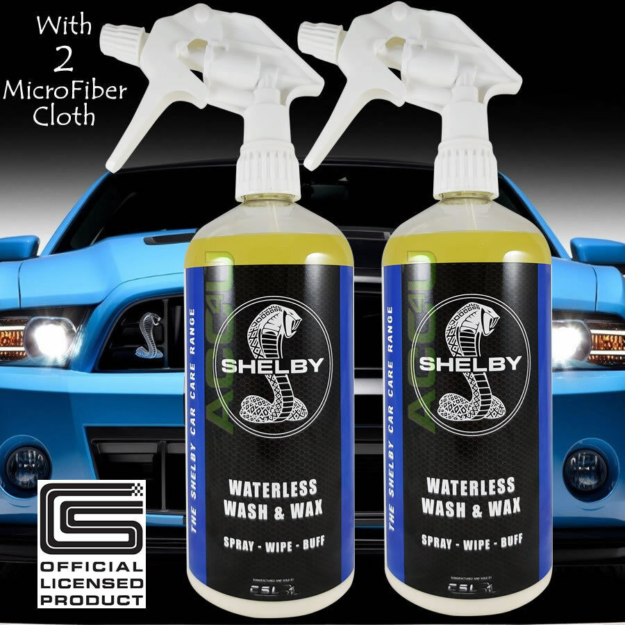 2 x Shelby Car Waterless Wash & Wax 1L Spray On Wipe Off With Carnauba Wax