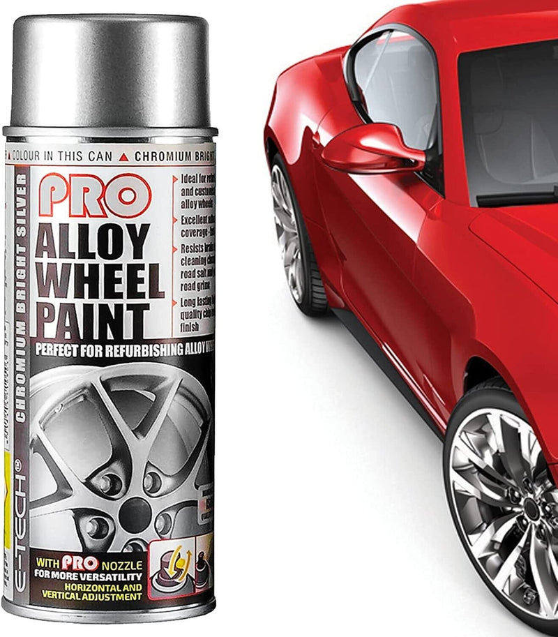 E-Tech 4x Silver Car Alloy Wheels Spray Paint Cans Chromium Bright +Caps
