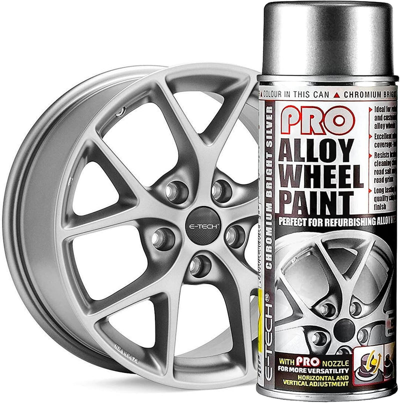 E-Tech 4x Silver Car Alloy Wheels Spray Paint Cans Chromium Bright +Caps