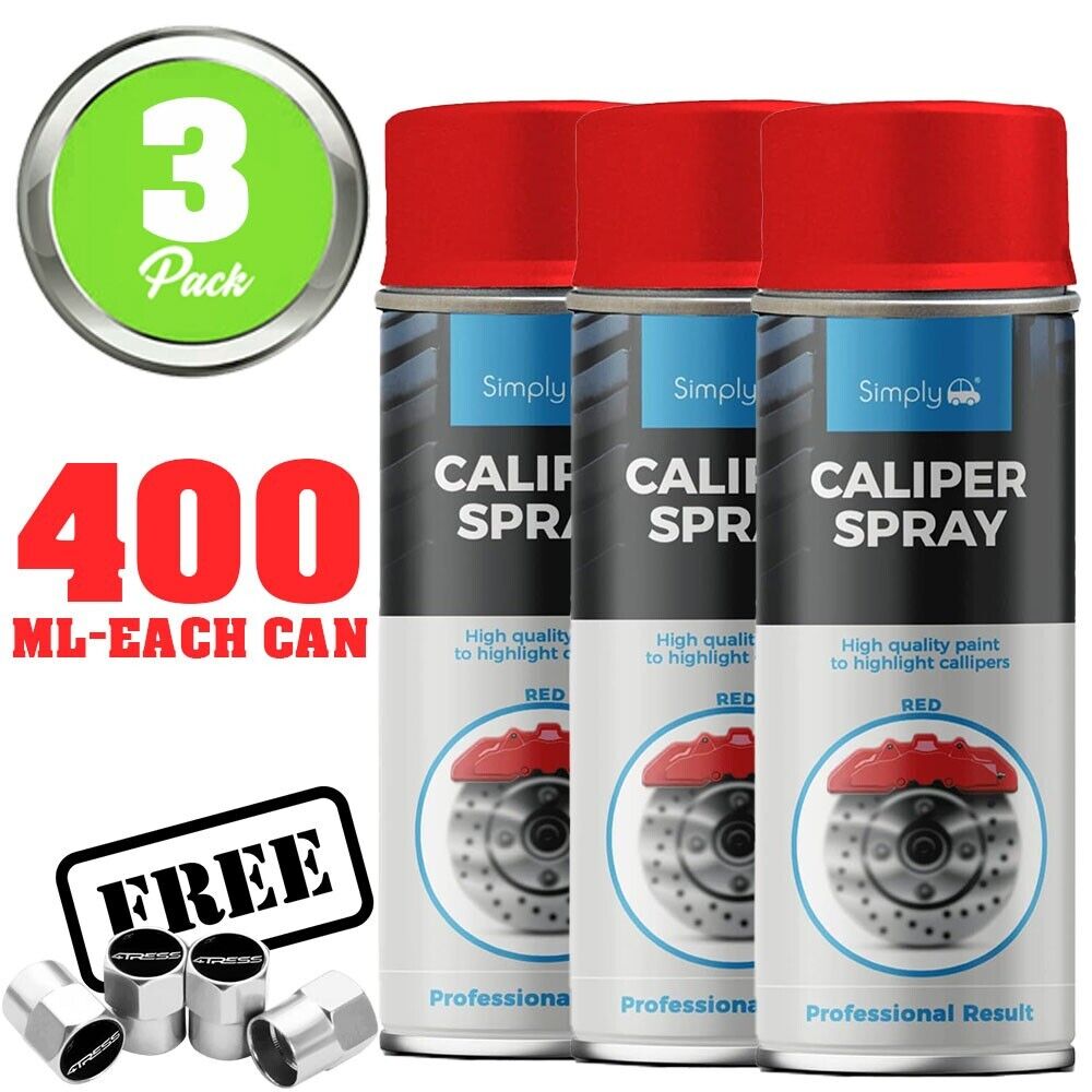 3 x Car Brake Caliper RED Spray Paint Heat Resistant High Quality +Caps