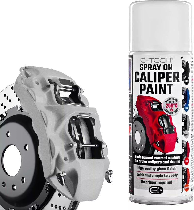 2x E-Tech Silver Brake Caliper Spray Paint Enamel Coating Aerosol Can 400mL + Caps