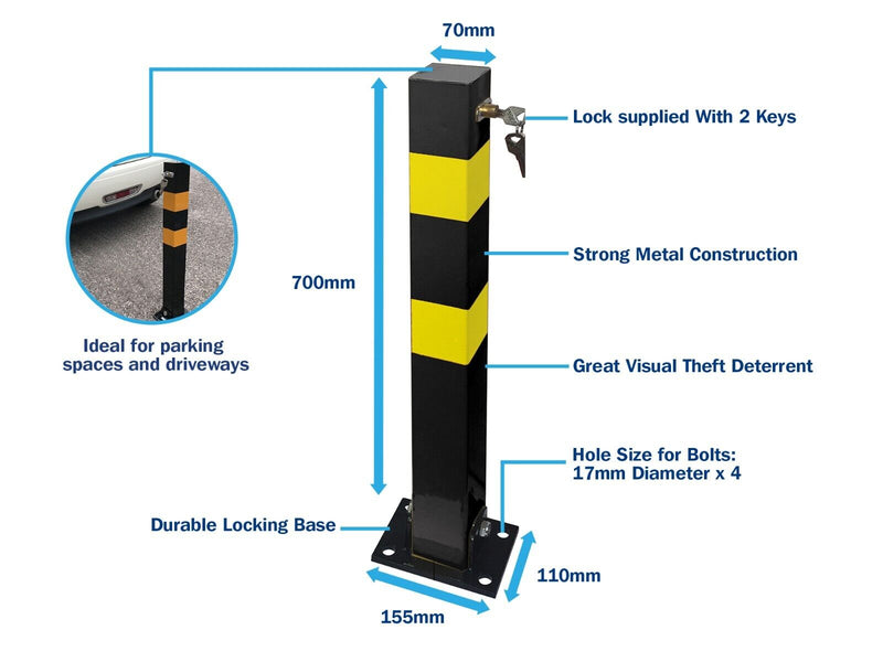 Square Reflective Folding Reserved Private Parking Bollard Security Post + Caps
