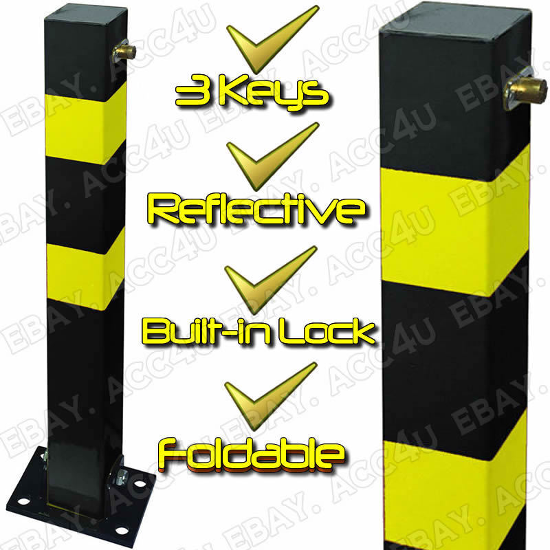 Square Reflective Folding Reserved Private Parking Bollard Security Post + Caps