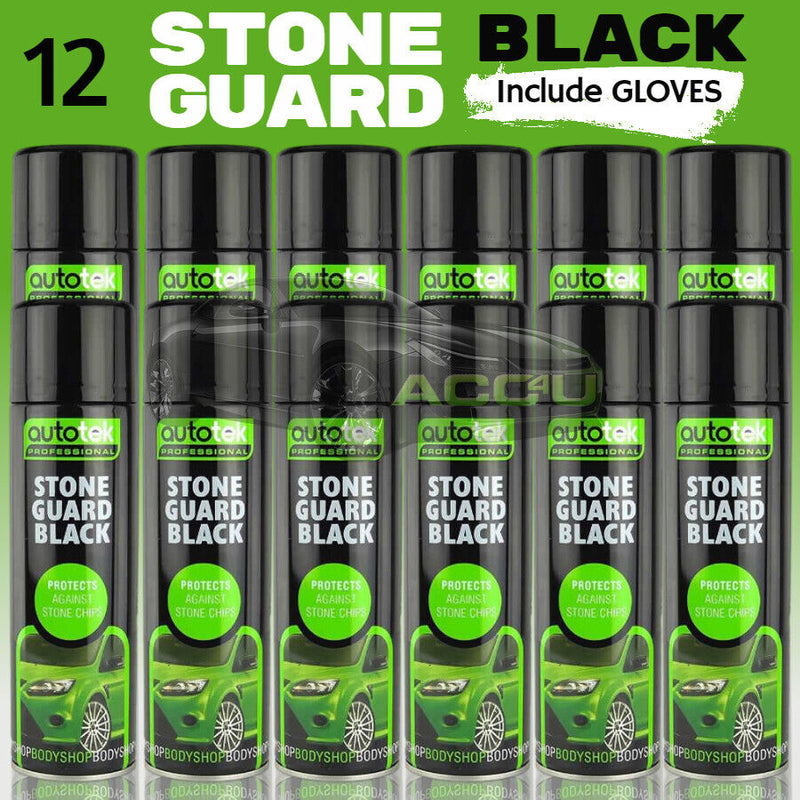 12 x Autotek STONE GUARD BLACK Spray Paint Car Body Chip Protection Bodyshop+G+C✅