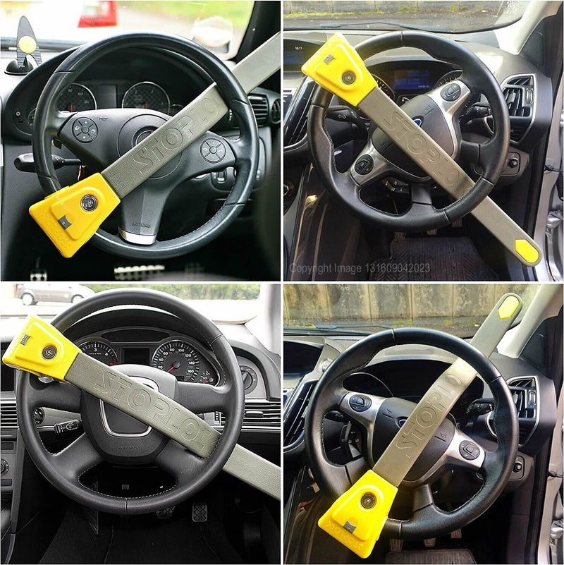 StopLock Original Robust High Security Flashing LED Car Steering Wheel Lock Immobiliser +Caps