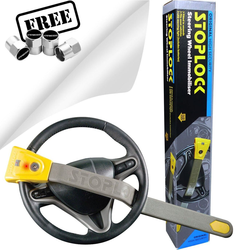 StopLock Original Robust High Security Flashing LED Car Steering Wheel Lock Immobiliser +Caps