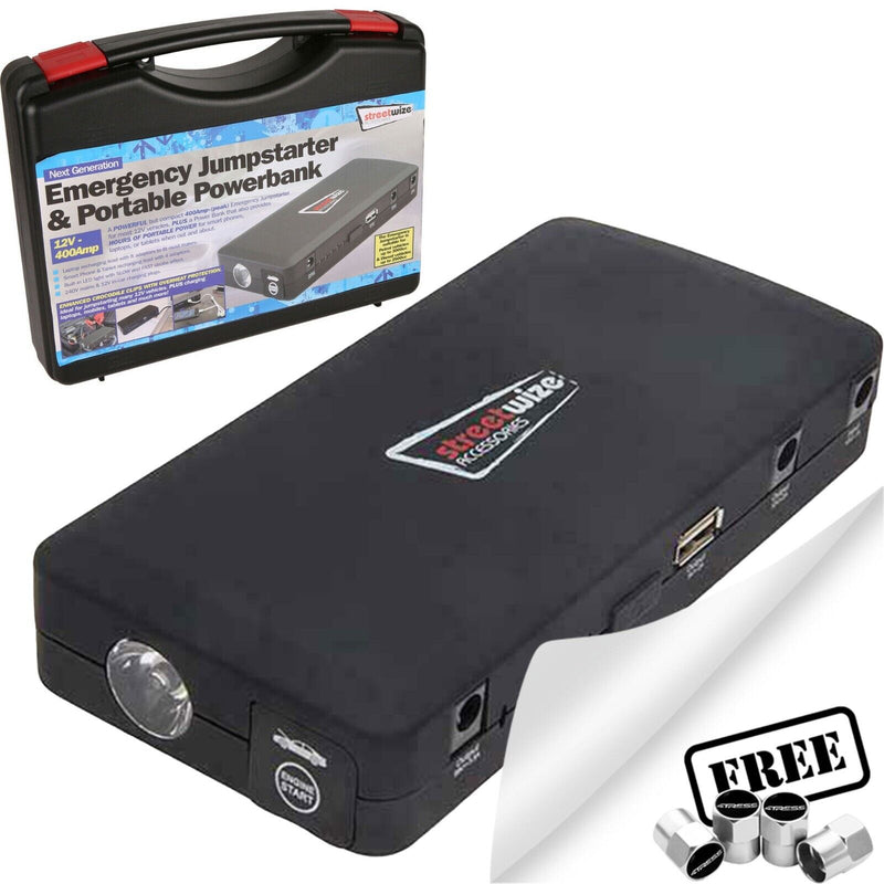 12v 400A Compact Small Portable Emergency Car Battery Jump Starter & Power Bank +Caps