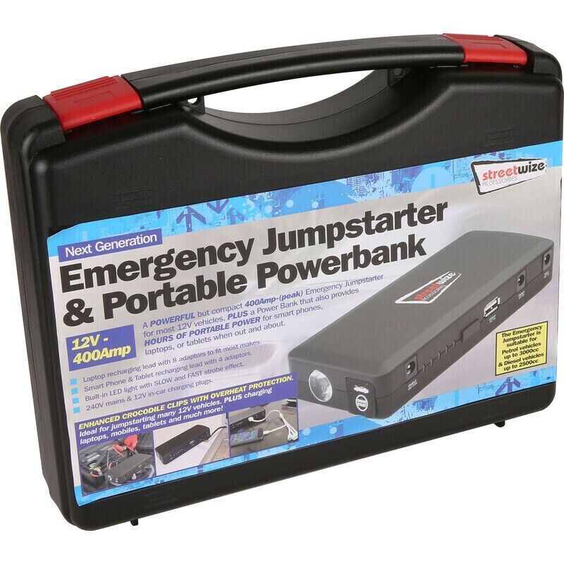 12v 400A Compact Small Portable Emergency Car Battery Jump Starter & Power Bank +Caps