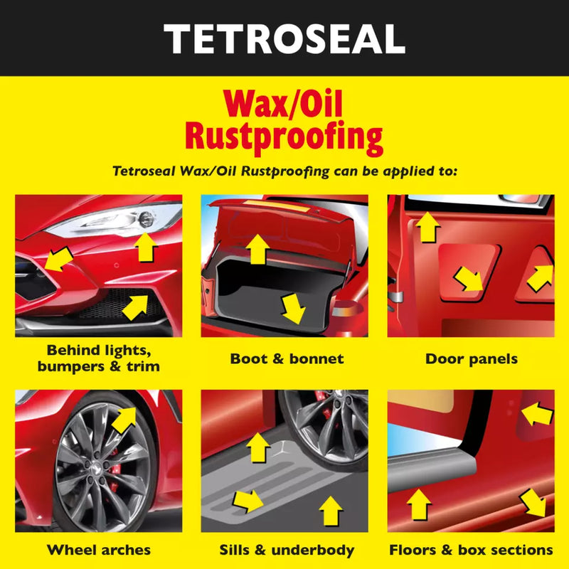 2x Tetroseal Black Wax Oil Car Rustproofing WAXOYL Rust Protection 5L +Caps