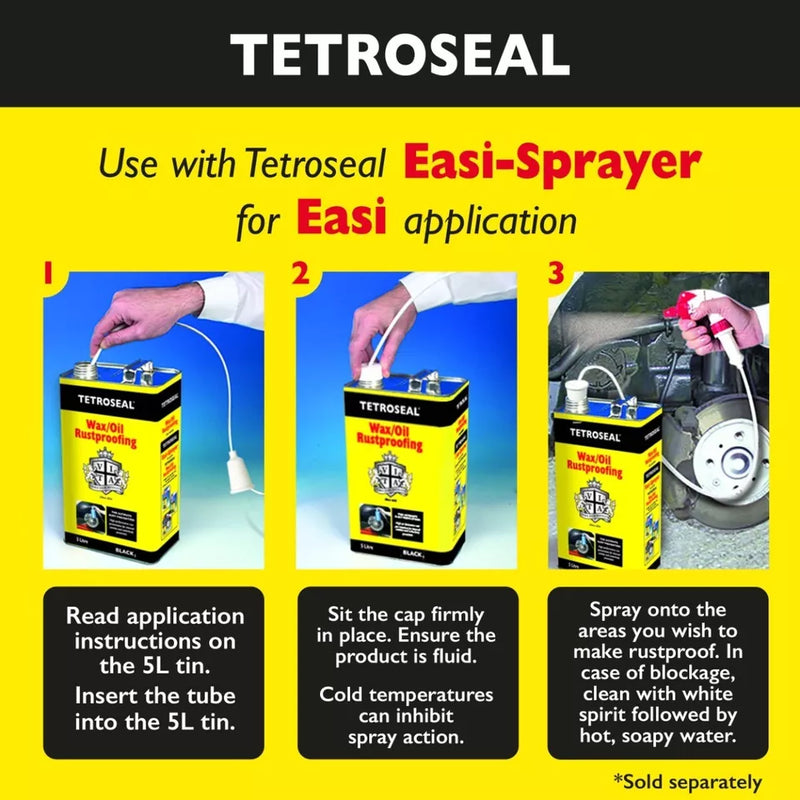 2x Tetroseal Black Wax Oil Car Rustproofing WAXOYL Rust Protection 5L +Caps