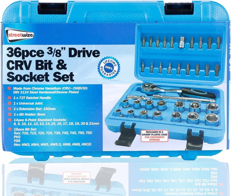 36 Pcs Professional 3/8" inch Drive CRV Bit & Socket Torx Ratchet Tool Set Case +Caps