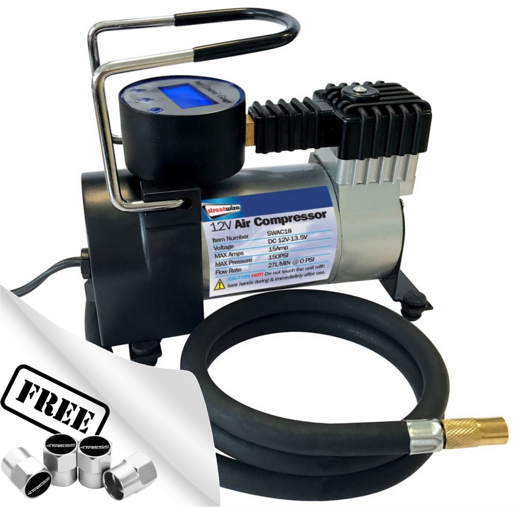 SW 12v Hi Speed Auto Cut-Off Digital Car Tyre Air Compressor Inflator Pump +Caps