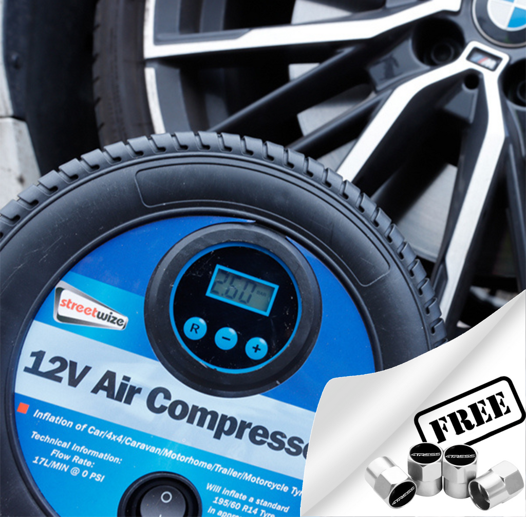 12v Car Compact Mini Tyre Shape Digital Gauge Air Compressor Inflator Pump +Caps