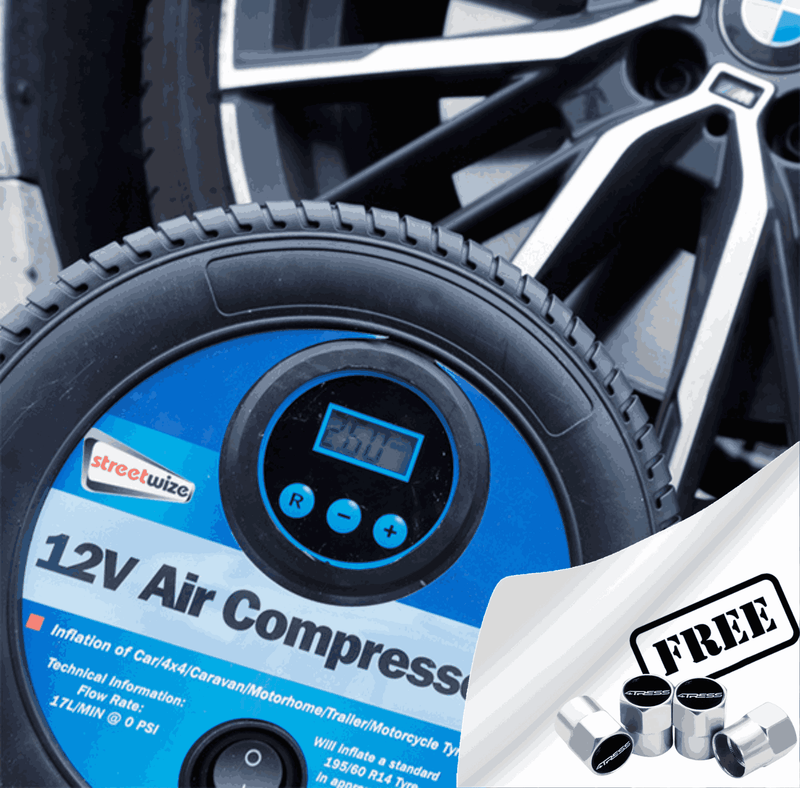 12v Car Compact Mini Tyre Shape Digital Gauge Air Compressor Inflator Pump +Caps