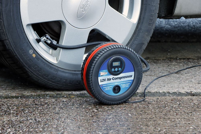 12v Car Compact Mini Tyre Shape Digital Gauge Air Compressor Inflator Pump +Caps