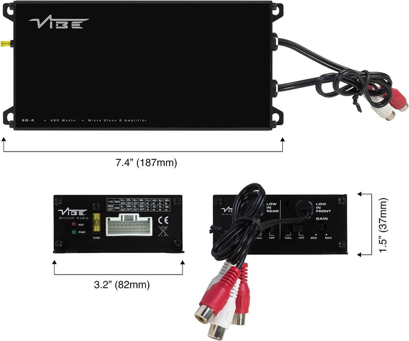 Vibe Powerbox 65.4M 520w Micro Mini Class D 4 Channel Car Bass Amp Amplifier +Caps