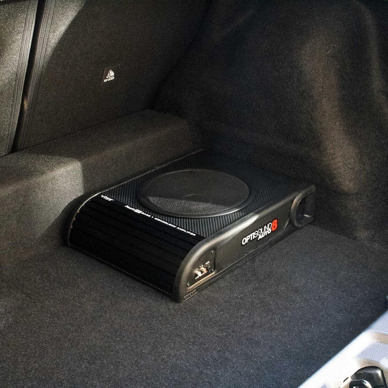 Vibe OptiSound Auto 8 Car Underseat Slim Active Amplified Subwoofer Bass Box Enclosure +Caps