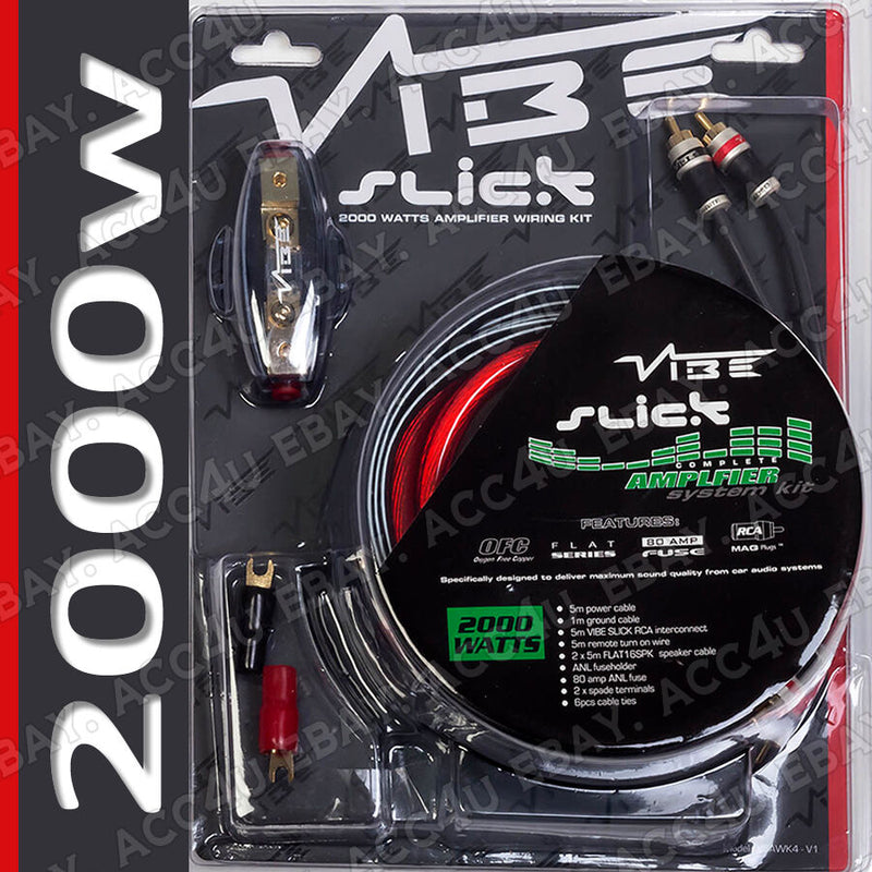Vibe Audio Slick 12v 4 Awg Gauge 2000 Watts System Car Amp Amplifier Wiring Kit +Caps
