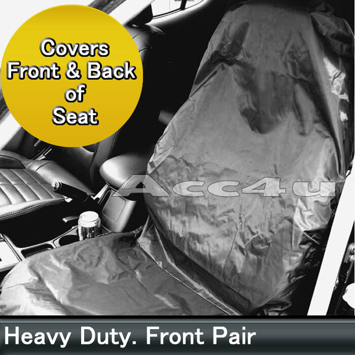 Black Heavy Duty Nylon Waterproof Dirt Mud Resistant Car Front Seat Cover HDFBKSC +Caps