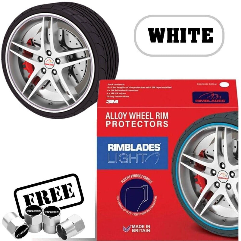 Rimblades LIGHT Car WHITE Alloy Wheel Rim Edge Rubber Protectors Styling Strip Kit +Caps