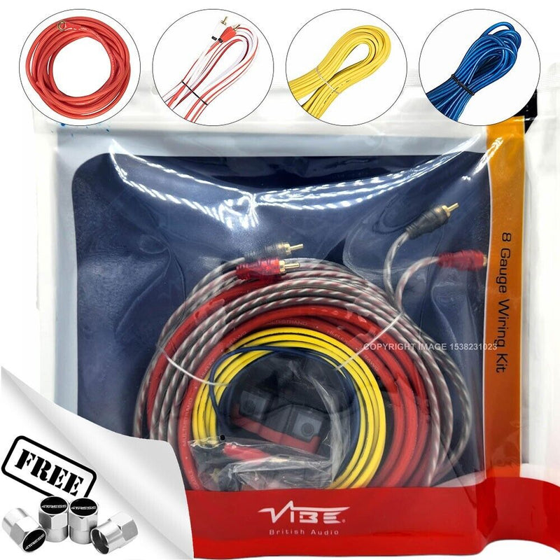 Vibe Audio Car Amplifier 8 AWG Gauge Wiring Kit 2000w Amp System + Caps