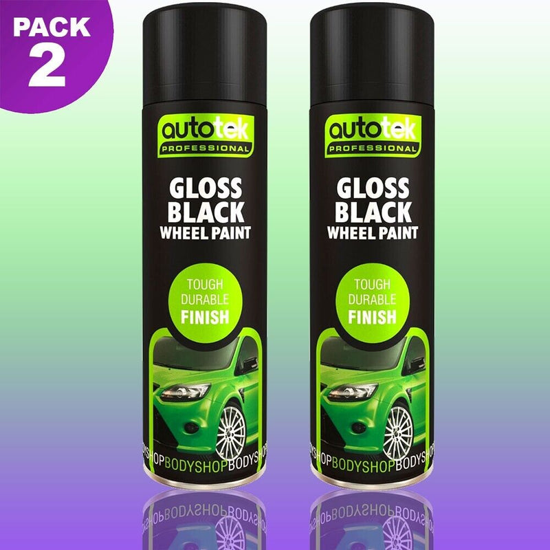 2 x Autotek GLOSS BLACK ALLOY WHEEL Spray Paint Aerosol Cans Professional +G+C✅